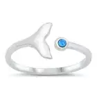 Whale Tail Ring Solid Sterling Silver 925 Blue Lab Opal Face Height 8 mm Size 9