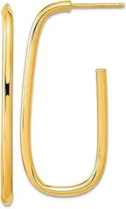 [JewelryWeb] 14k Gold Polished J hoop Earrings 36.65x16.85mm Wide 2mm Thick-Hoop Earring for Women