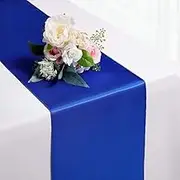 BEEKAY 10 Pc 12 x 108 inch Long Charmeuse Satin Table Runners Bright Shiny Satin Silk and Smooth Fabric Runners for Table Decorations - Royal Blue
