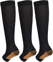 3Pairs Copper Open Toe Toeless Compression Socks(15-20mmHg) for Men Women Knee High Stocking