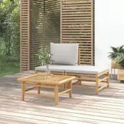 3 Piece Garden Lounge Set with Light Grey Cushions Bamboo