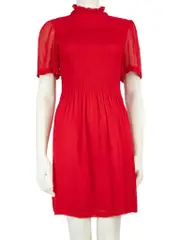 Red Smocked Georgette Dress