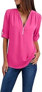 [Generic] Blouses Button Down Shirts Zipper Women Chiffon Clothing Button Shirt Plus Size Tops Dot Tops Women