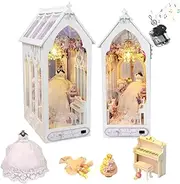 Cjeuxnr DIY Book Nook Kit Miniature Wedding Clothes House 3D Wooden Puzzle with LED Lights Bookshelf Lnsert Decor Bookend Dollhouse Kit Crafts for Adults