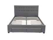 King Maria Fabric Bed Frame Base with Storage Drawer-Light Grey