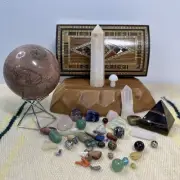 Beginner Mixed Crystals Tower Sphere Palm Stone Rocks Witchy Over 20 Pc Lot