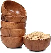LAVAUX DESIGNS Set of 6 small acacia wood dessert bowls 4.2 * 2 inches | 8 oz capacity | Charcuterie accessories | use for dipping, condiments, nuts, ice cream, snacks, sauce, dips