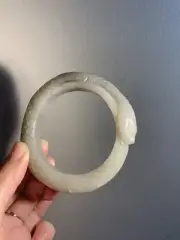 57.8mm Natural Mongolian Jade Bangle Sculpture/ She TeiCui /Matte Polished