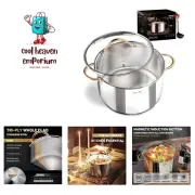 Durable 8 Quart Induction Stock Pot with Copper-Tone Handles - Dishwasher Safe