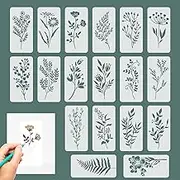 18 Pieces Reusable Stencils, Nature Flower Stencils for Fabric Painting, Drawing Templates of Floral Leaves for Wood Canvas DIY Art Card Notebook Scrapbook Window Wall Decor
