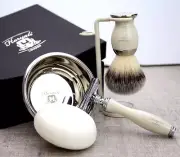 Mens Complete 5 Piece Shaving Set | DE Safety & Synthetic Brush | Gift for Men