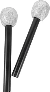 KALLORY 2 Pcs Fake Microphone Props Glitter Microphone Model Sparkly Bling Plastic Microphone Pretend Rock for Disco Stage Costume Prop Birthday Party Favors Silver