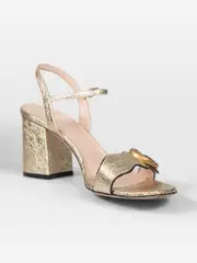 Gold Textured Leather GG Heel Sandals