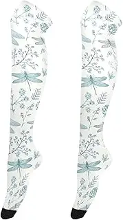 [Caihoyu] Thigh High Socks for Women Flexible Extra Long Tigh High Socks Over Knee High Socks for Weddings Dragonfly Pattern Vintage, Dragonfly Pattern Vintage