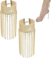 [PH PandaHall] 2pcs Rhinestone Ankle Bracelets Crystal Dangle Anklet Tassel Diamond Chain Anklet Glitter Tennis Foot Chain Crystal Fringe Anklet for Women Parties Wedding Jewerly Accessories