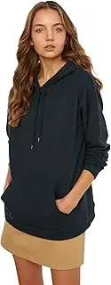 [Trendyol] Women's Ekru Kangaroo Pockets Hooded Boyfriend Knitted Shardon Sweatshirt