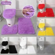 3Pcs Of Set Soft Plush Bathroom Rug Contour Mat Toilet Lid Cover Bathmats Yellow