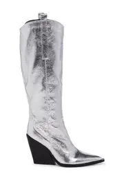 [Public Desire] Nevada Knee High Wedge Cowboy Boots - Silver
