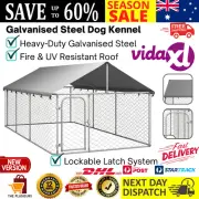 4x2m Large Dog Kennel with Roof Shelter Pet House Pen Run Puppy Enclosure Steel