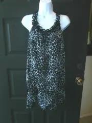 NEW NWT MACYS INC TOP XLARGE ANIMAL PRINT LINED METALLIC SPARKLE SILVER BLACK