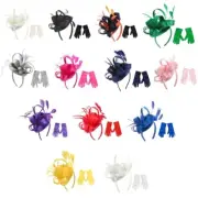 Feathers Flower Headwear For Ladies Headdress Fascinator Hat Headband + Gloves