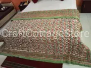 Famous Indian Kantha Hand Block Print Green Floral Jaipur Razai Quilt Queen Size