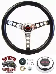 64-65 EL Camino Malibu Chevelle steering wheel RED BOWTIE 13 1/2" CLASSIC CHROME (for: Chevrolet)