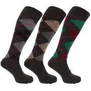 Universal Textiles Mens Traditional Argyle Pattern Long Length Lambs Wool Blend Socks (Pack Of 3) Shades of Brown UK Shoe 6-11, EUR 39-45