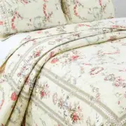 NEW!~ COZY ELEGANT CHIC CREAM YELLOW PINK BLUE LEAF VICTORIAN RED ROSE QUILT SET