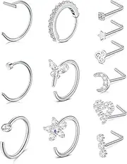 [Anicina] L Shaped Nose Rings Studs 1.5mm 2mm 2.5mm 3mm Opal & CZ & Ball L Nose Stud Ring Nose Nostril Piercing Jewelry for Womens Mens 18G