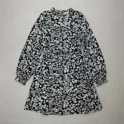 Boden Dress 16/18 Black Floral Shift Swing Flowy Drawstring Waist