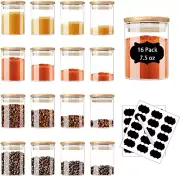 ZRRHOO 16 Pack Glass Jars with Bamboo Lids, 7.5 Oz Airtight Spice Jars Set with