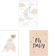 Animal Canvas Poster Baby Nursery Quotes Wall Art Painting Moon Star Cloud Print Nordic Kids Room Decor 60x90cmX3PCS Frameless