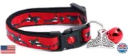 Orca Whales on Red Cat Collar - Safety - Breakaway - Charm and Bell - Pugs2Pe
