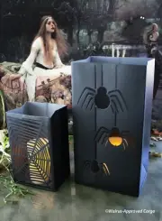 CRATE & BARREL IRON SPIDERS & WEB LUMINARY BAGS (2) -NWT- SACK YOUR BLAH DÉCOR!