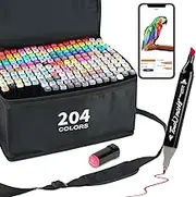204 Colors Alcohol Marker Set with APP, Dual Tip Permanent Sketch Markers for Artists, Art Markers Drawing Alcohol Based Markers for Adult and Kids Coloring