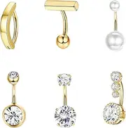 [JNOUCS] 6PCS Gold Belly Bar, Belly Button Piercing Jewelry, Belly Button Rings Short Bar for Women Men, Internally Threaded Belly Rings, Gold Belly Bar Balls, Used for Navel Decoration ﻿, Medium,