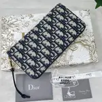 免運 二手現貨 DIOR/迪奧 刺繡 老花 拉鏈式長夾 2ES553 多卡位 帆布 女款長夾 手拿錢包