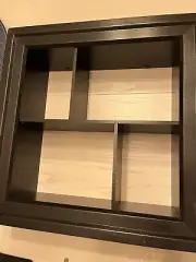 Wood Wall Shelf - 15 1/4 H By 15/14 W- With Four Compartments W/2 Hanging Hooks