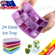 1~4PCS Silicone 24 Grids Ice Cube Tray With Lid Mold Maker Tool Square Mould NEW