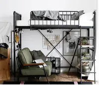 在飛比找樂天市場購物網優惠-高架床小戶型北歐簡約現代公寓鐵藝高架床省空間多功能成人單人上