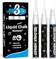 3 Jumbo Erasable Chalk Markers White-10mm White Car Window Markers for Glass Washable, Chalk Pens White Liquid Chalk pens for Blackboard Menus, Glass, Mirror, Window and Non-Porous Surface