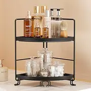NLBTW 2 Tier Corner Bathroom Shelf Vanity Organizer, Bathroom Organizer Countertop and Storage Cabinet for Makeup Skin Care Perfume Organizer Tray or Kitchen Spice Rack (Black)