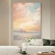 Oil Painting Hand Painted - Large Frameless Artwork Decorations,Beach Waves Scenery Pattern Canvas Wall Art Painting, Can Be Hung for Living Room Corridor Home Decoration,As Shown,50 X 75 Cm(20''X3