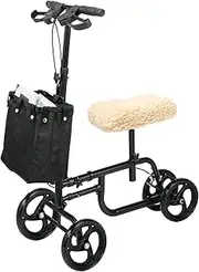 8 inches Black Foldable Knee Walker Scooter Steerable Walker Ideal Alternative to Crutches, Wheelchair with Basket, Perfect for Injury Recovery and Indoor/Outdoor Use (Black with Wool Knee Pad)