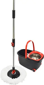 Spin Rotating Mop and Bucket Set with Wheels and 4 Microfibre Mop Heads