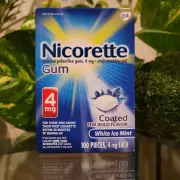 Nicorette 4 mg White Ice Mint Nicotine Gum Quit StopSmokingAid - 100 Count