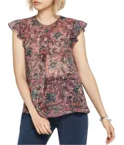 BCBG Womens Crossover Pleat Pullover Blouse, Red, X-Small