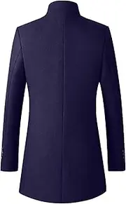 Wool Blend Trench Coat for Men Casual Single Breasted Winter Warm Overcoat Slim Fit Long Jacket with Pockets