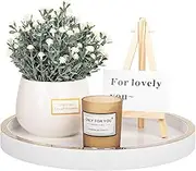 Wooden Decorative Round Perfume and Kitchen Soap Organizer Vanity Storage - Counter Tray, 10 Inch, White